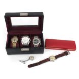 Four vintage and later gentlemen's wristwatches and a ladies Oris fob watch comprising Rotary,
