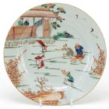 Chinese porcelain plate hand painted with a fisherman, 22.5cm in diameter