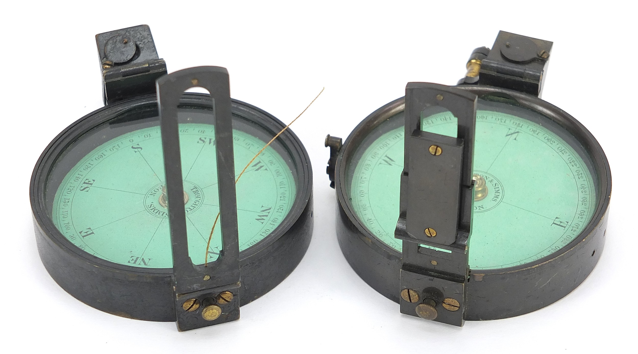 Two Troughton & Simms surveyor's compasses, the largest 8cm in diameter - Image 2 of 4