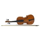 Old wooden violin bearing a Stradivarius label and violin bow impressed Lupot with case, the
