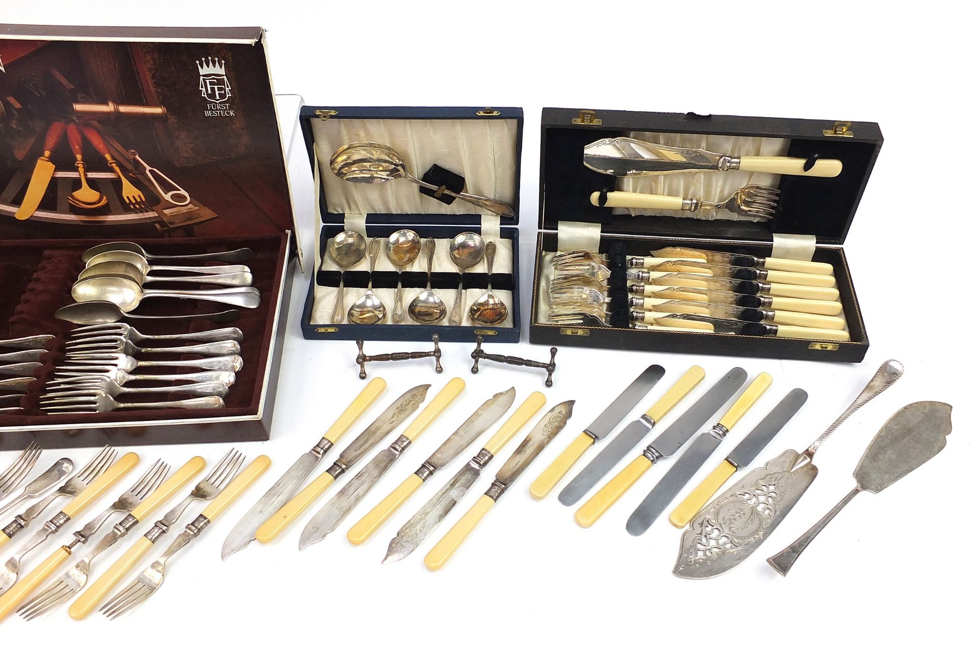 Collection of antique and later silver plated cuttlery, some with ivorine handles including cased - Image 3 of 4