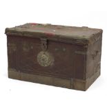 Afghan military leather trunk, 45cm H x 75cm W x 45cm D