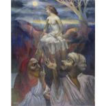 Christine Nisbet - Allegory, oil on canvas, label verso, unframed, 101cm x 76cm PROVENANCE: