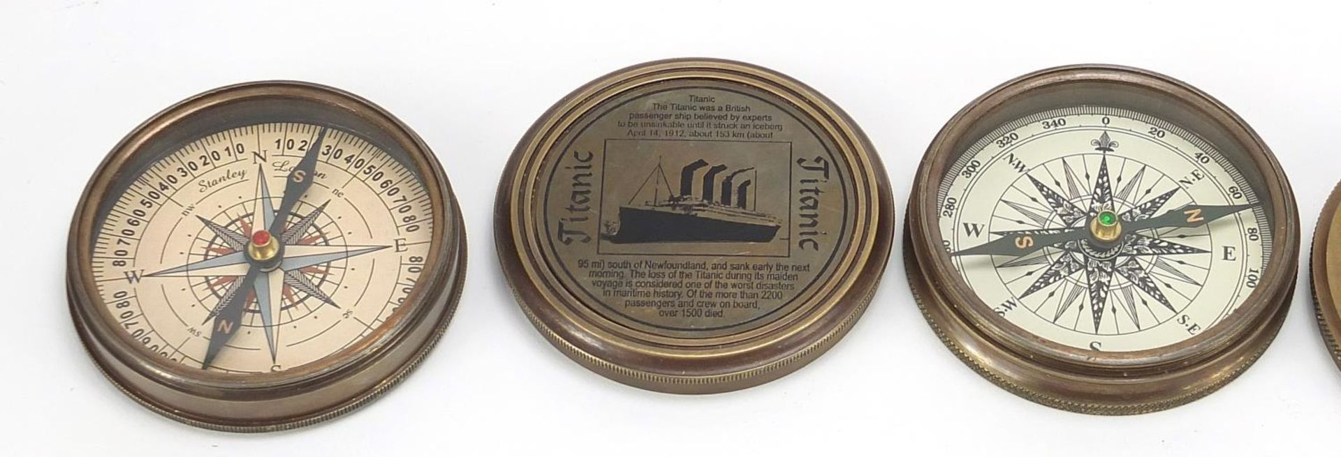 Three naval interest brass compasses including two German style examples, each 7.5cm in diameter - Image 2 of 4