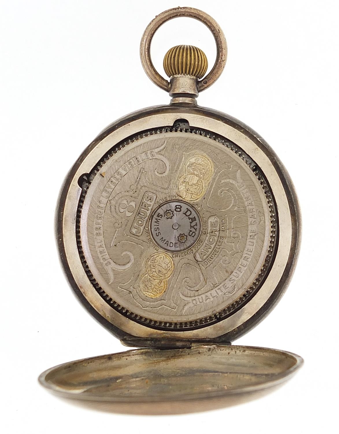 Hebdomas, silver full hunter pocket watch with enamelled dial, 50mm in diameter - Image 4 of 5