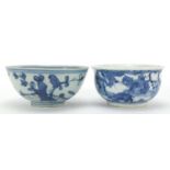 Two Chinese blue and white porcelain bowls including one hand painted with animals in a landscape,