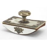 Continental mother of pearl ink blotter with unmarked silver mounts, 9.5cm in length