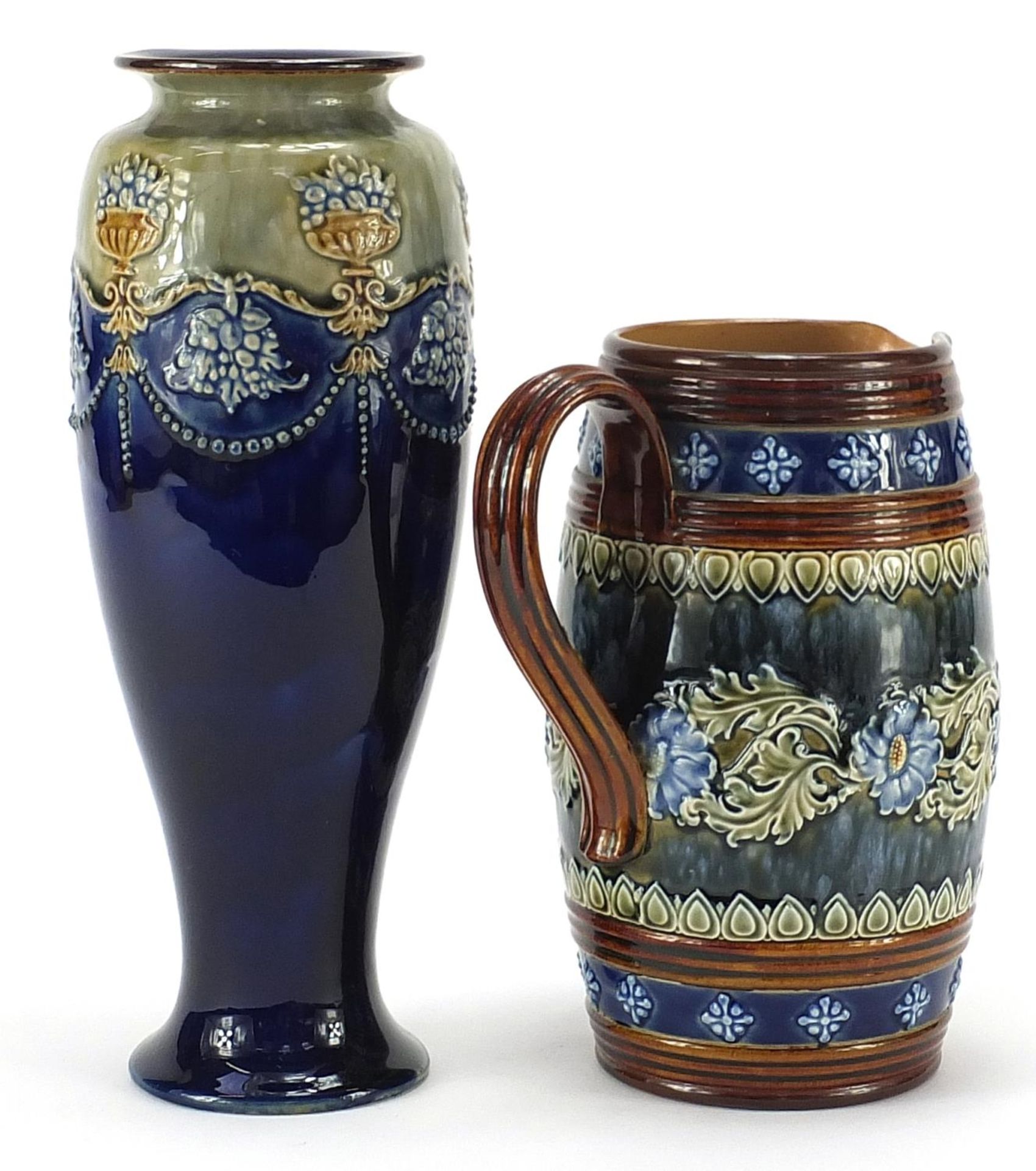 Doulton Lambeth stoneware jug and Royal Doulton stoneware vase hand painted with stylised flowers, - Bild 2 aus 4