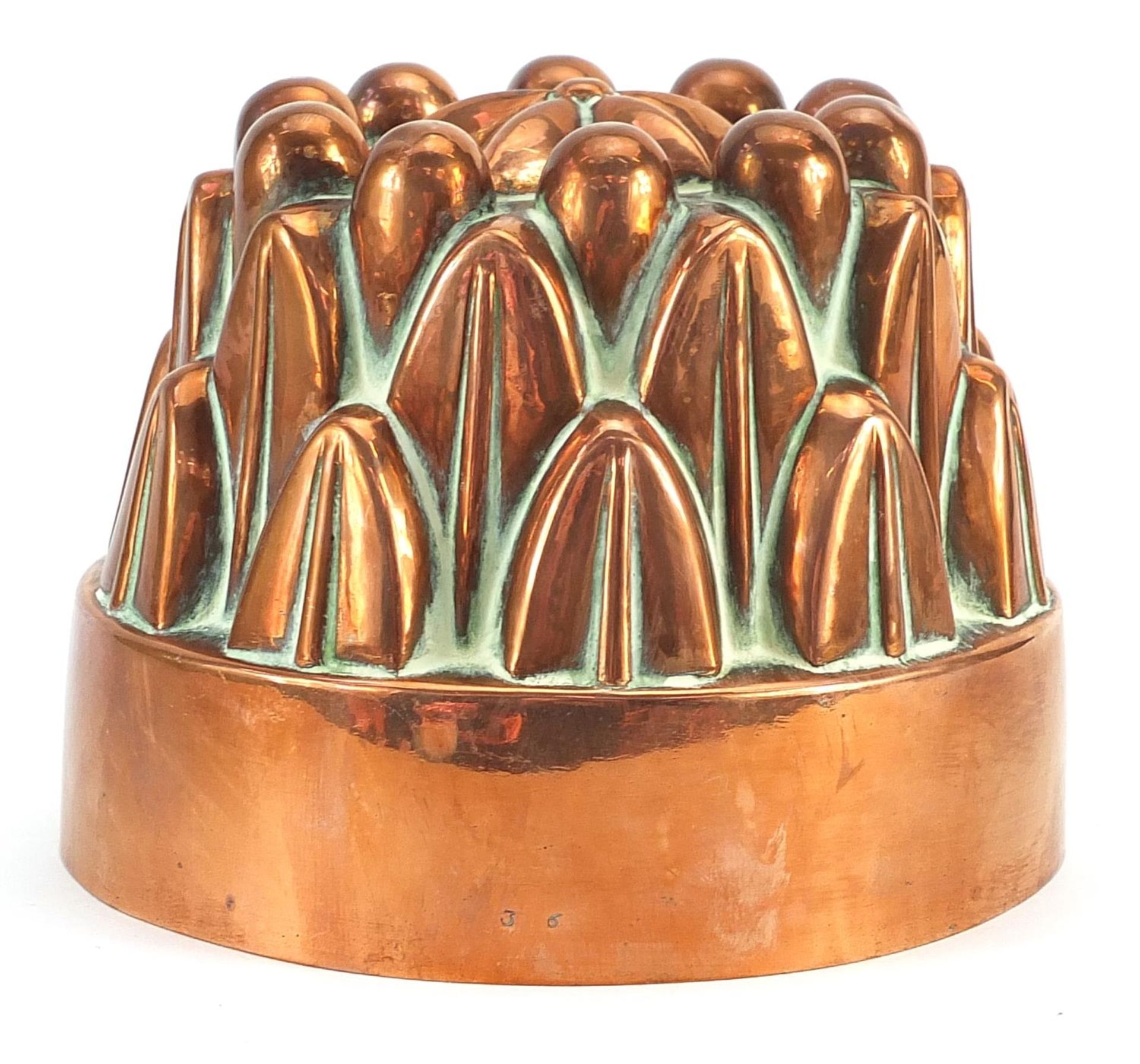 Victorian copper jelly mould numbered 36, 11.5cm high