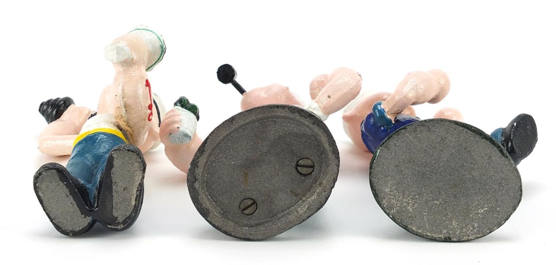 Three painted cast iron figures of Popeye, the largest 16cm high - Image 3 of 3