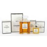 Three bottles of Chanel No 5 and No 19 perfume with contents including sealed as new 7ml