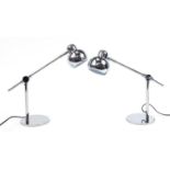 Pair of contemporary polished metal adjustable table lamps, 40cm high