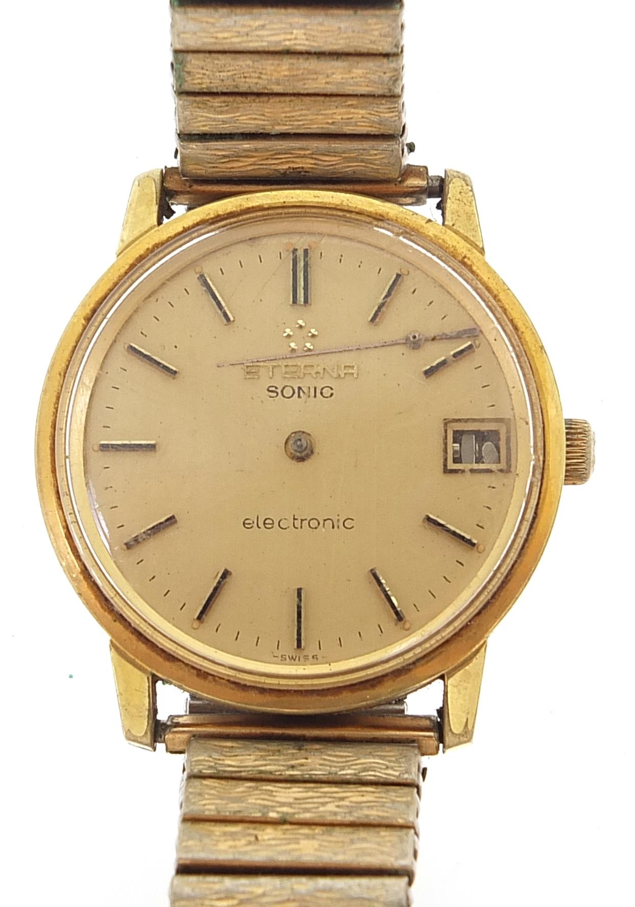 Eterna, vintage gentlemen's Eterna Sonic electronic wristwatch with date aperture, 35mm in diameter