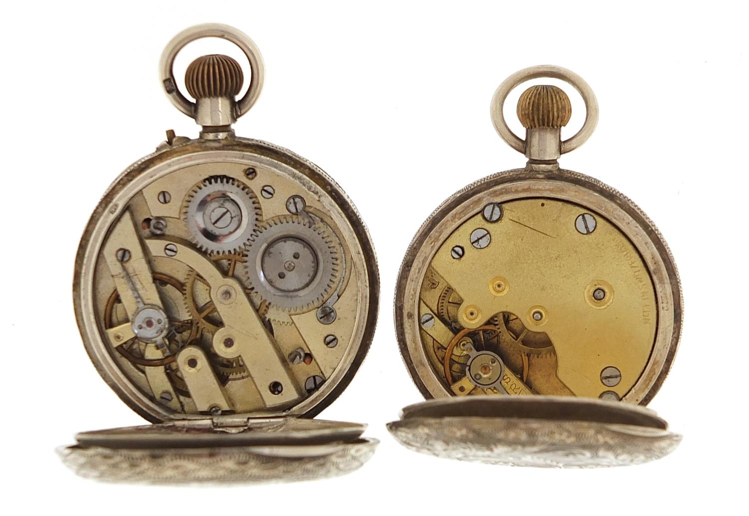 Two ladies silver pocket watches including a full hunter, both with enamelled dials, the largest - Image 4 of 6