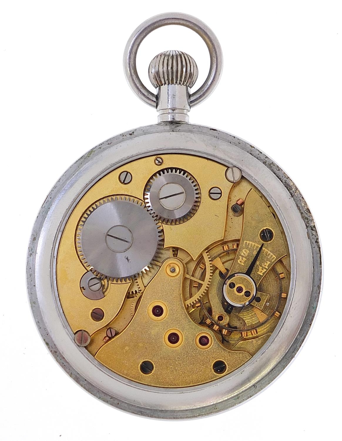 Leonidas, military interest open face pocket watch engraved G.S.T.P.N.8455, 50mm in diameter - Image 3 of 4