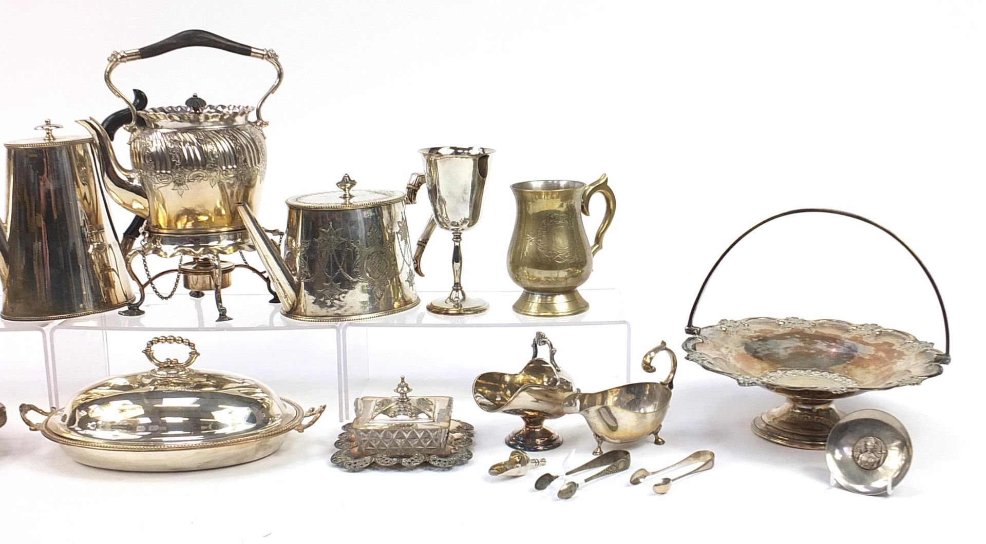 Antique and later silverplate including a Victorian teapot on stand, fruit baskets with swing - Image 3 of 4
