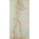 Full length portrait of a standing nude female, sanguine chalk, inscribed in ink verso Charles