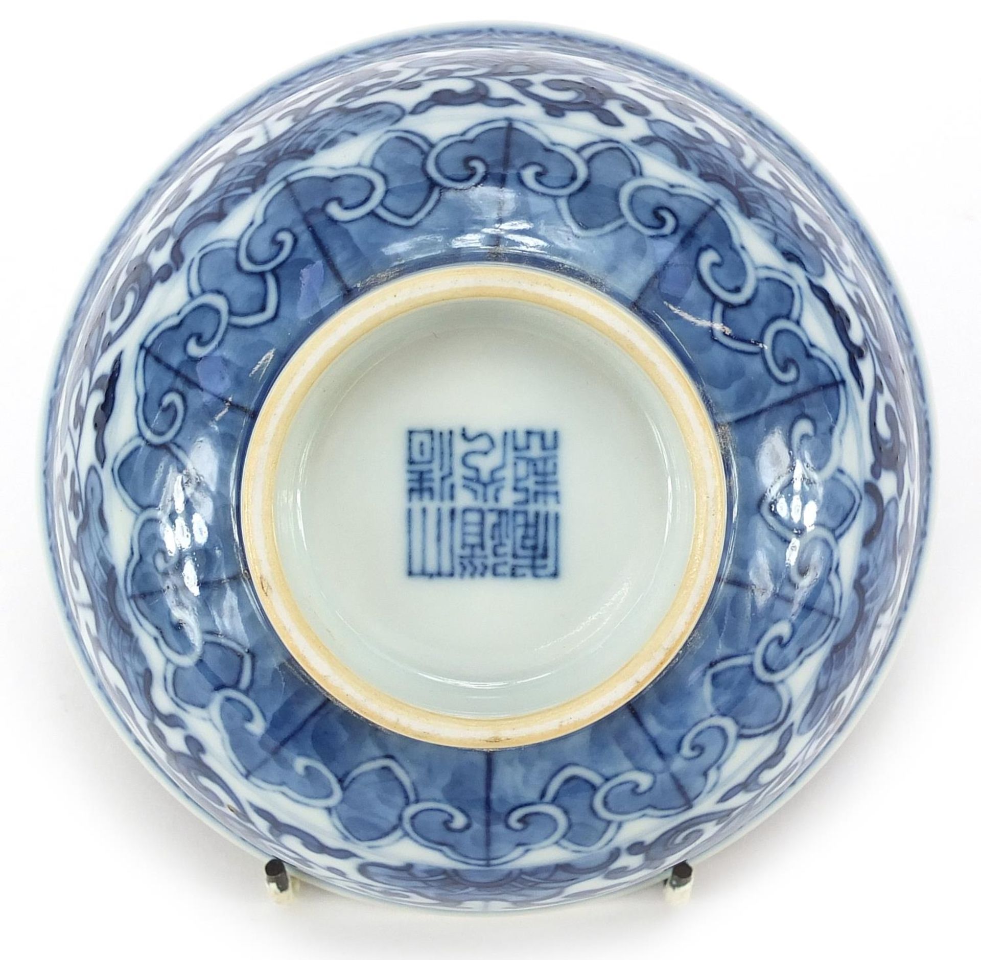 Chinese blue and white porcelain bowl hand painted with flowers, six figure character marks to the - Image 4 of 4
