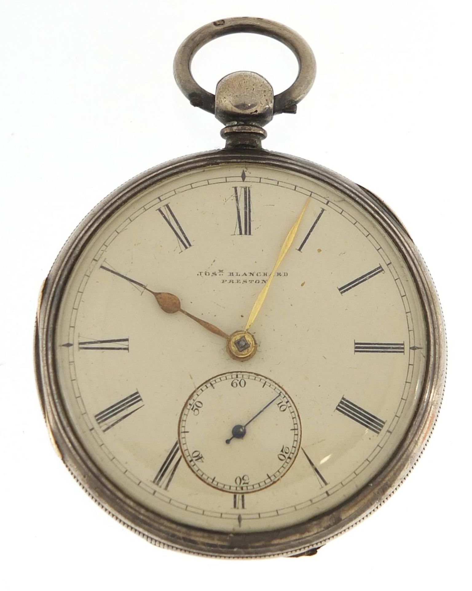 Joseph Blanchard, gentlemen's silver open face pocket watch, the fusee movement numbered 14585, 52mm