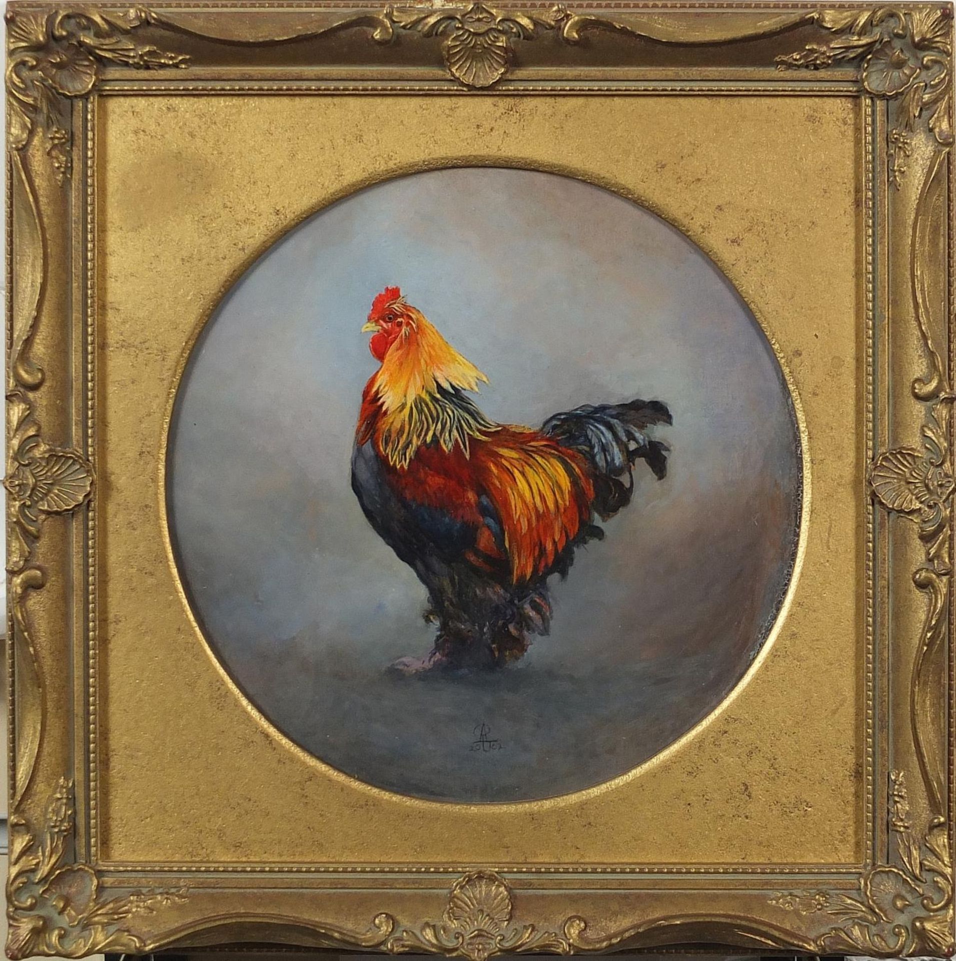 R Anne Upson - Cockerels, pair of monogrammed and dated Victorian style circular oils, one with - Image 4 of 10