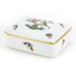 Herend of Hungary, porcelain box and cover hand painted in the Rothschild bird pattern, 10cm wide