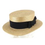 Superior Manufacture straw boater hat, size 6 7/8ths