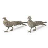 Pair of silver plated pheasants, the largest 28cm in length