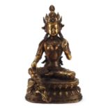 Large Chino Tibetan gilt bronze and jewelled figure of seated Buddha, 50cm high