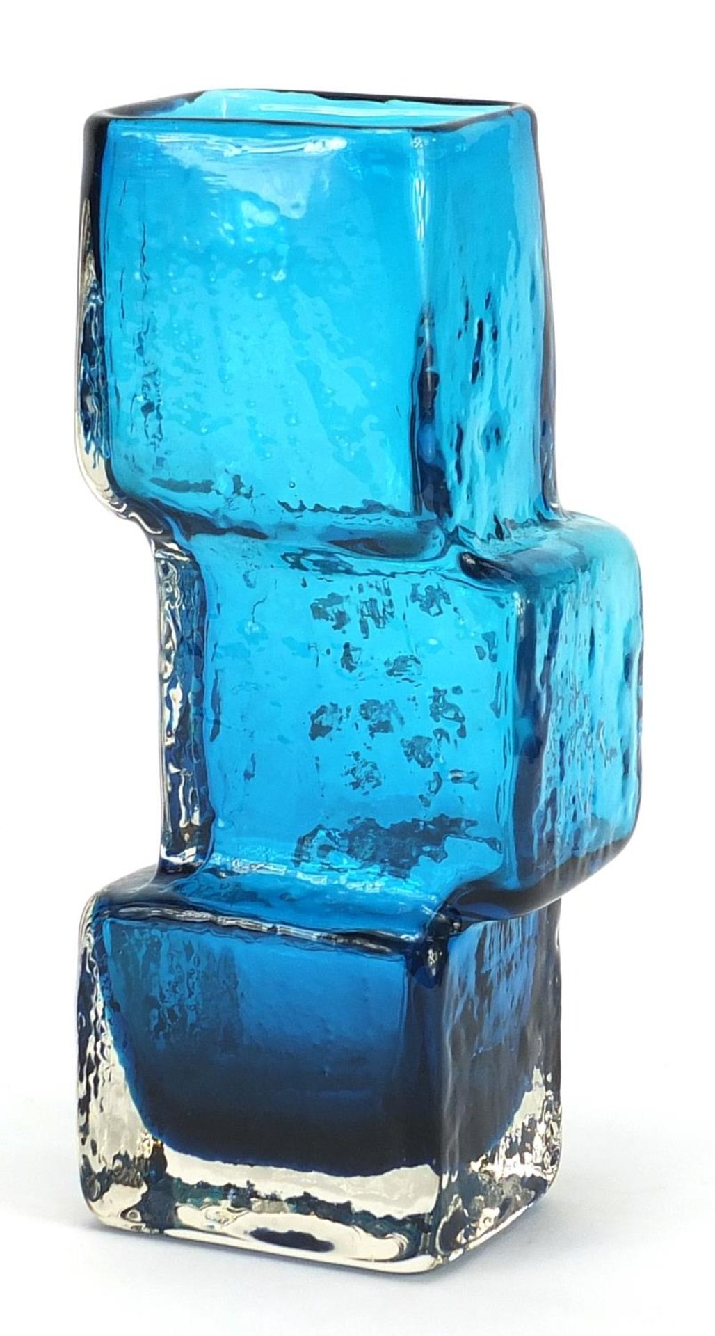 Geoffrey Baxter for Whitefriars, drunken bricklayer glass vase in kingfisher blue, 21cm high - Image 2 of 3