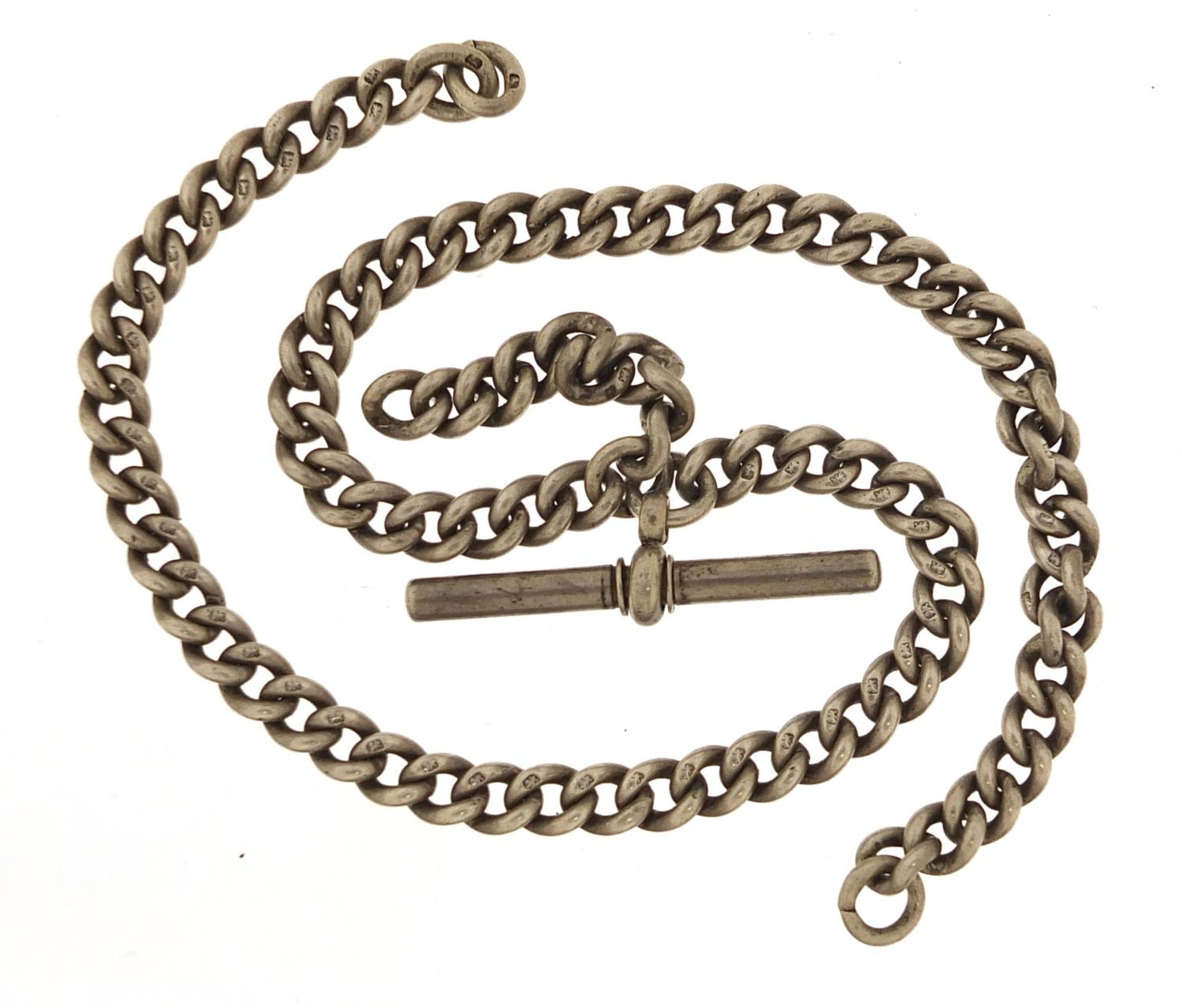 Silver watch chain with T bar, 32cm in length, 38.4g - Image 2 of 2