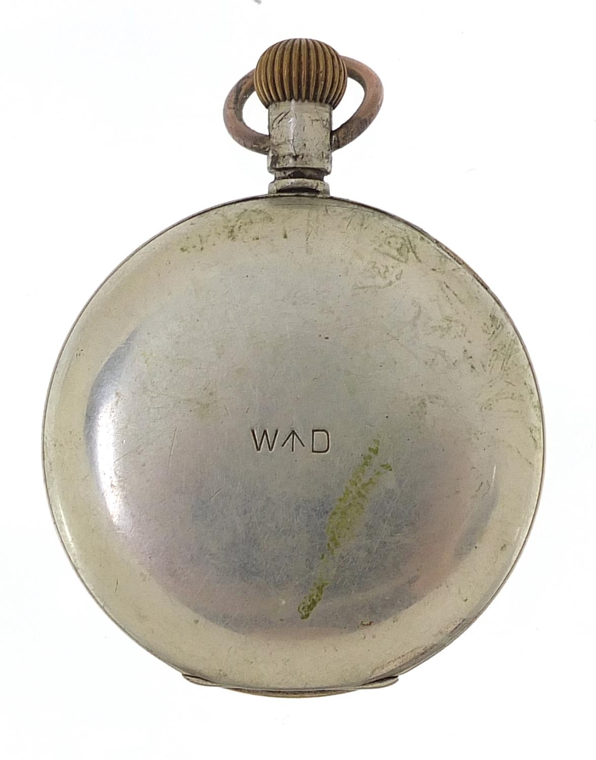 Military interest open face pocket watch, the case engraved WD, 50mm in diameter - Image 2 of 3