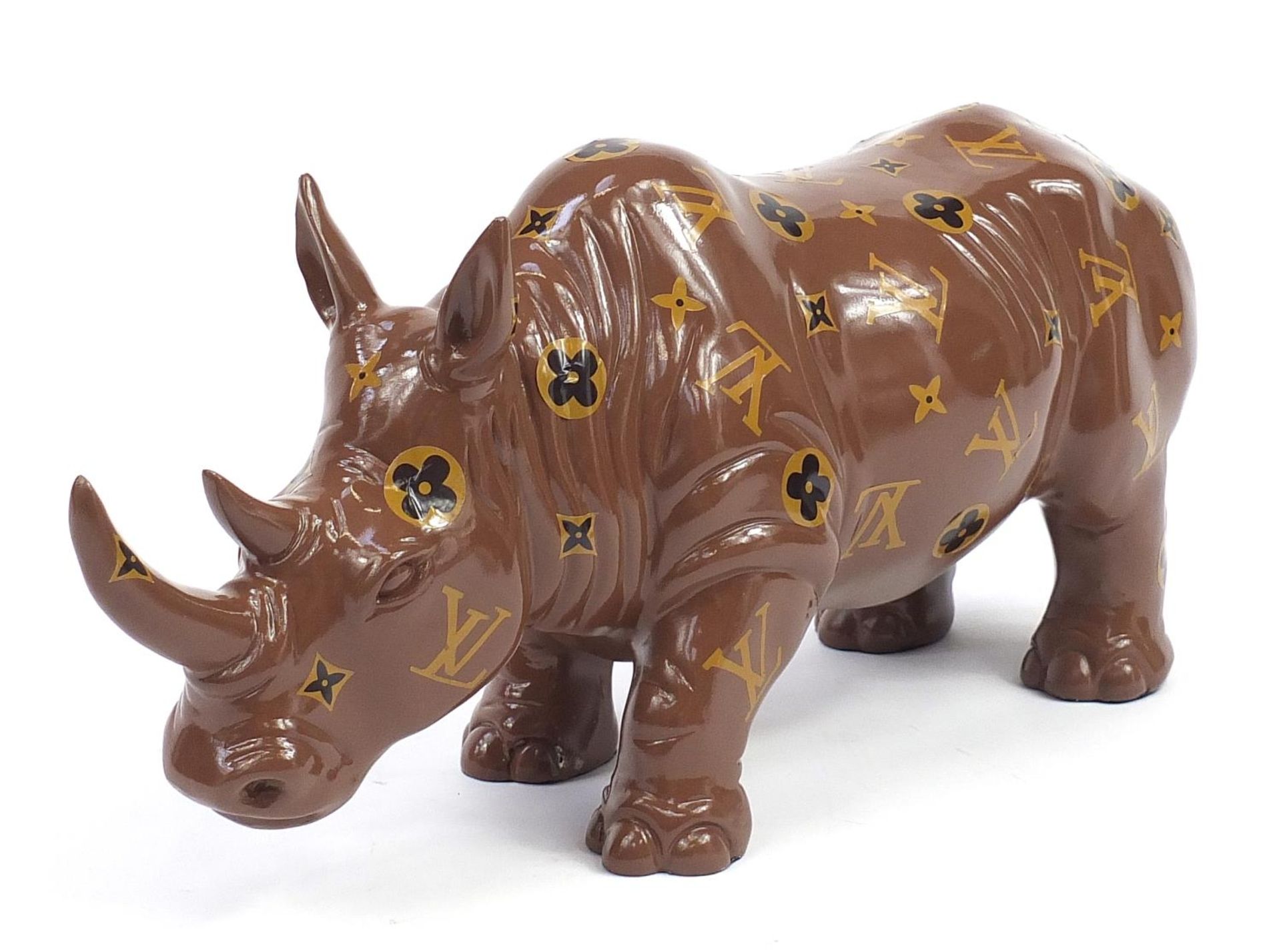 Louise Vuitton style rhinoceros, 51cm in length