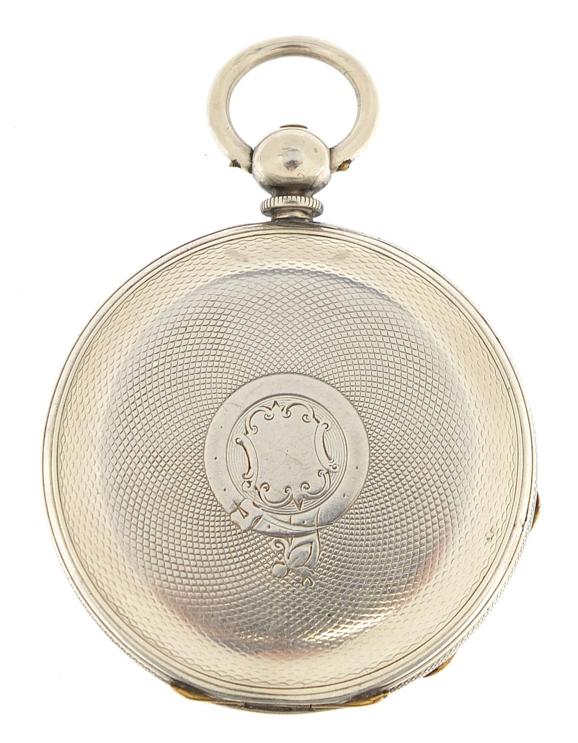 Gentlemen's silver full hunter pocket watch with ornate silvered and gilt dial, 50mm in diameter - Image 2 of 6