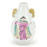 Chinese porcelain vase with elephant head handles, hand painted in the famille rose palette with