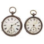 Two gentlemen's silver open face pocket watches including Adams & Co, the fusee movement numbered