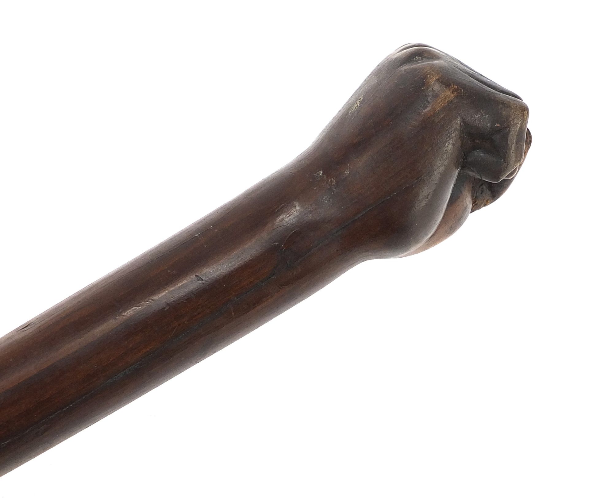 African Tribal interest hardwood club with carved clenched fist, possibly lignum vitae. 53.5cm in - Image 2 of 10