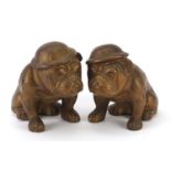 Pair of military interest World War II Hitler Terror Bulldogs, each 15.5cm high