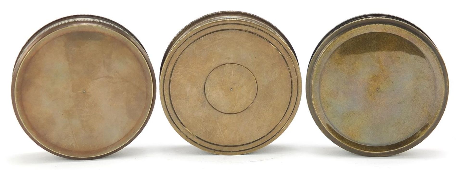 Three naval interest brass compasses including two German style examples, each 7.5cm in diameter - Image 4 of 4