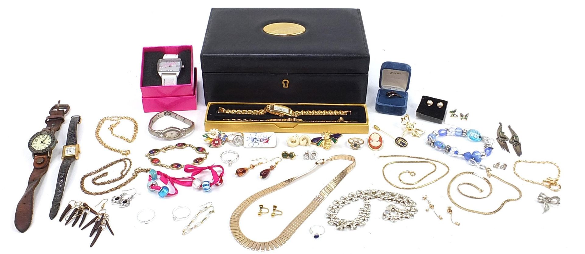 Vintage and later costume jewellery and wristwatches including necklaces, earrings and brooches