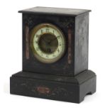 Victorian black slate and marble mantle clock with enamelled chapter ring, 25cm high