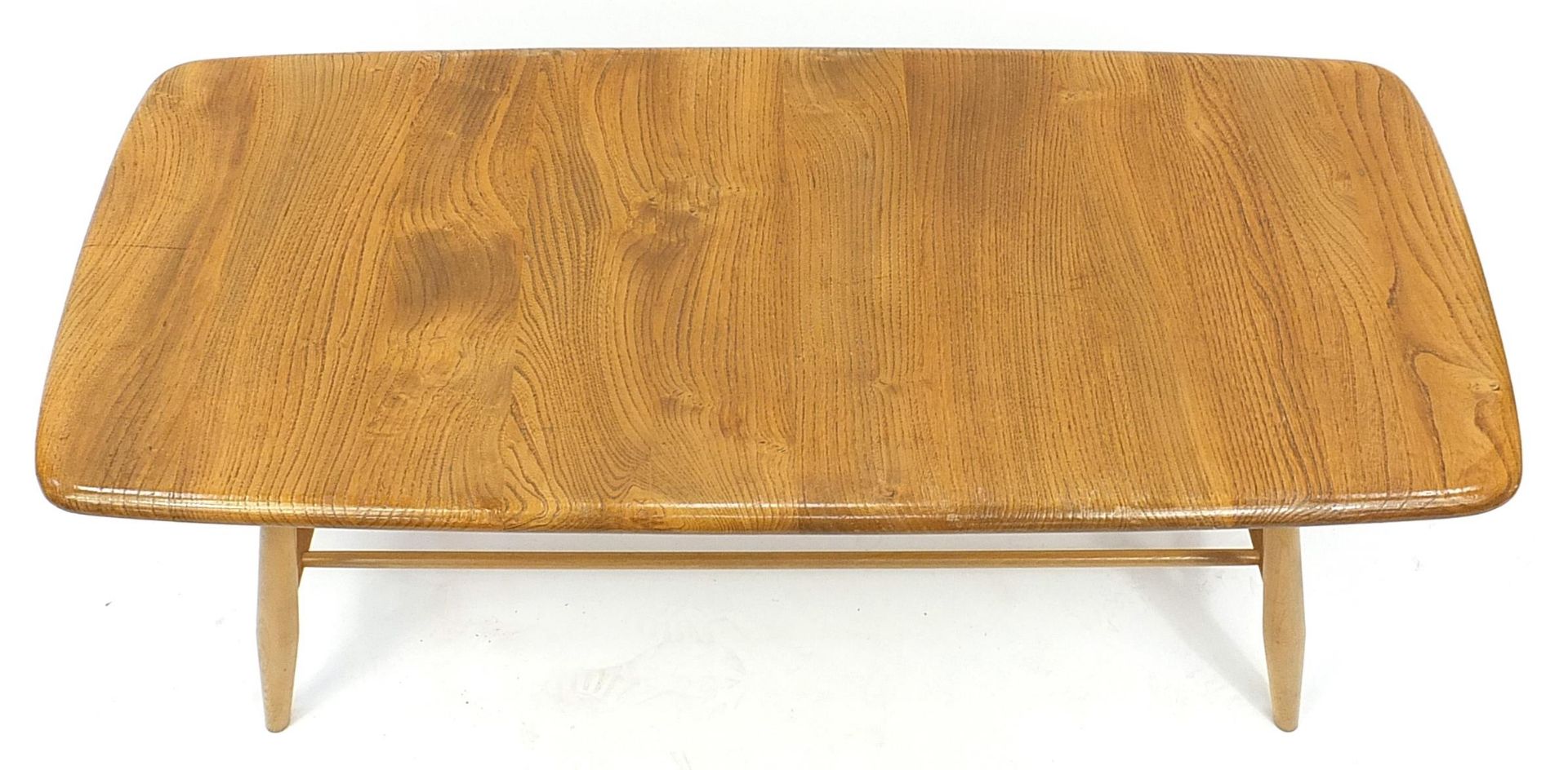 Vintage Ercol light elm coffee table with rack, 36cm H x 102cm W x 43cm D - Image 3 of 6