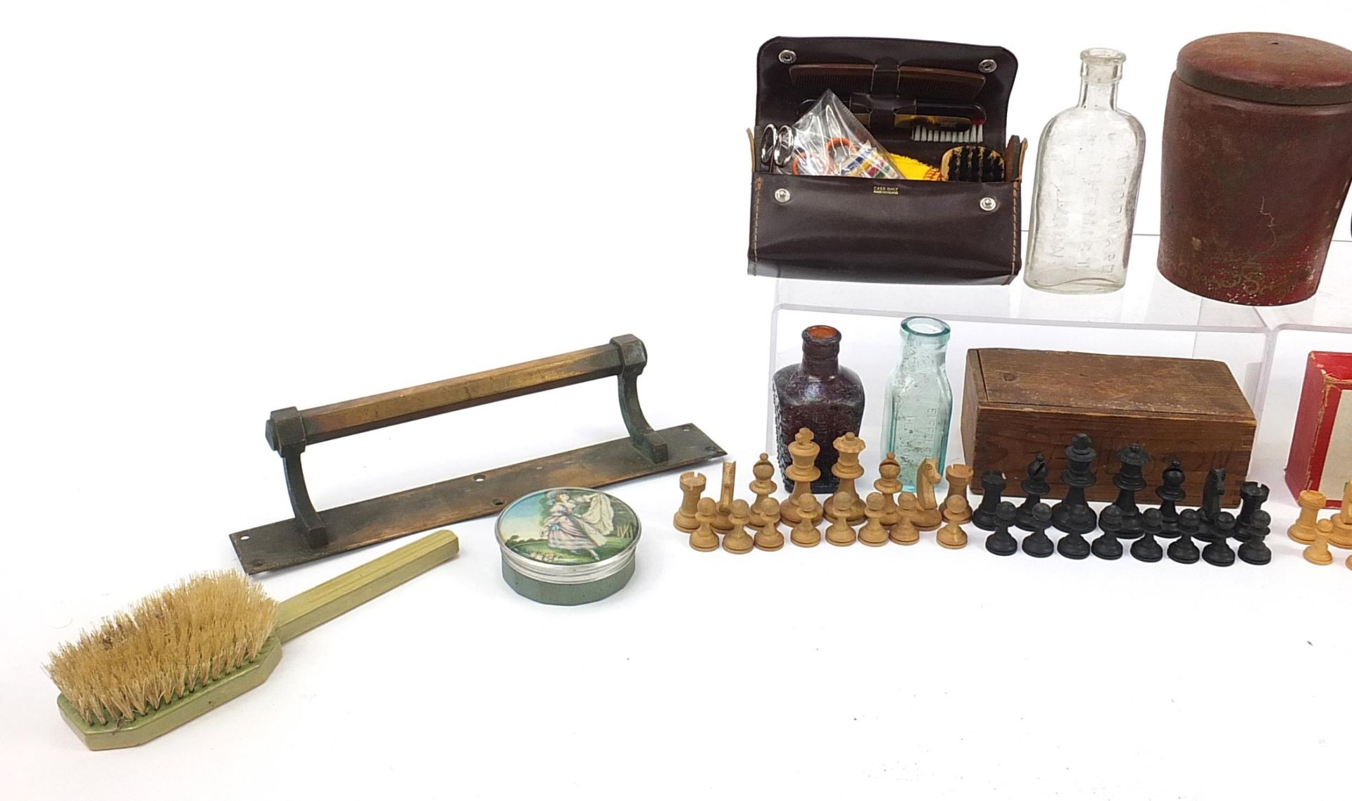 Sundry items including wooden chess sets, Huntley & Palmers biscuit tin and antique glass - Image 2 of 3