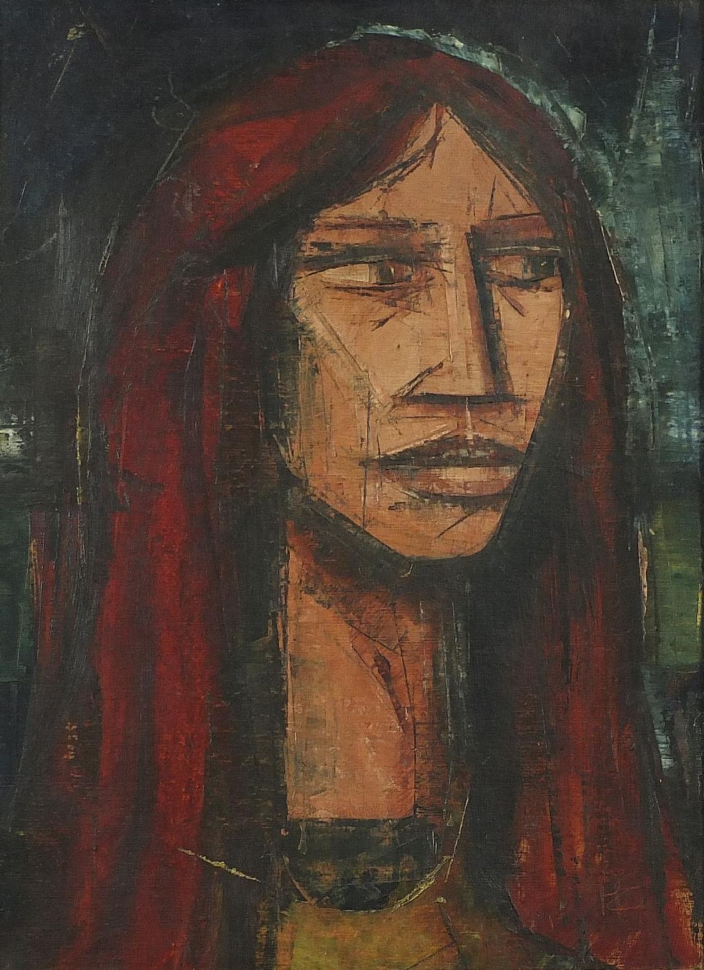 Head and shoulders portrait of a Native American, oil on panel, framed, 43cm x 32cm excluding the
