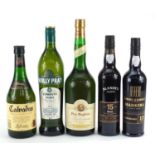 Five bottles of alcohol including Sylvain Calvedos and Blandy's Madeira