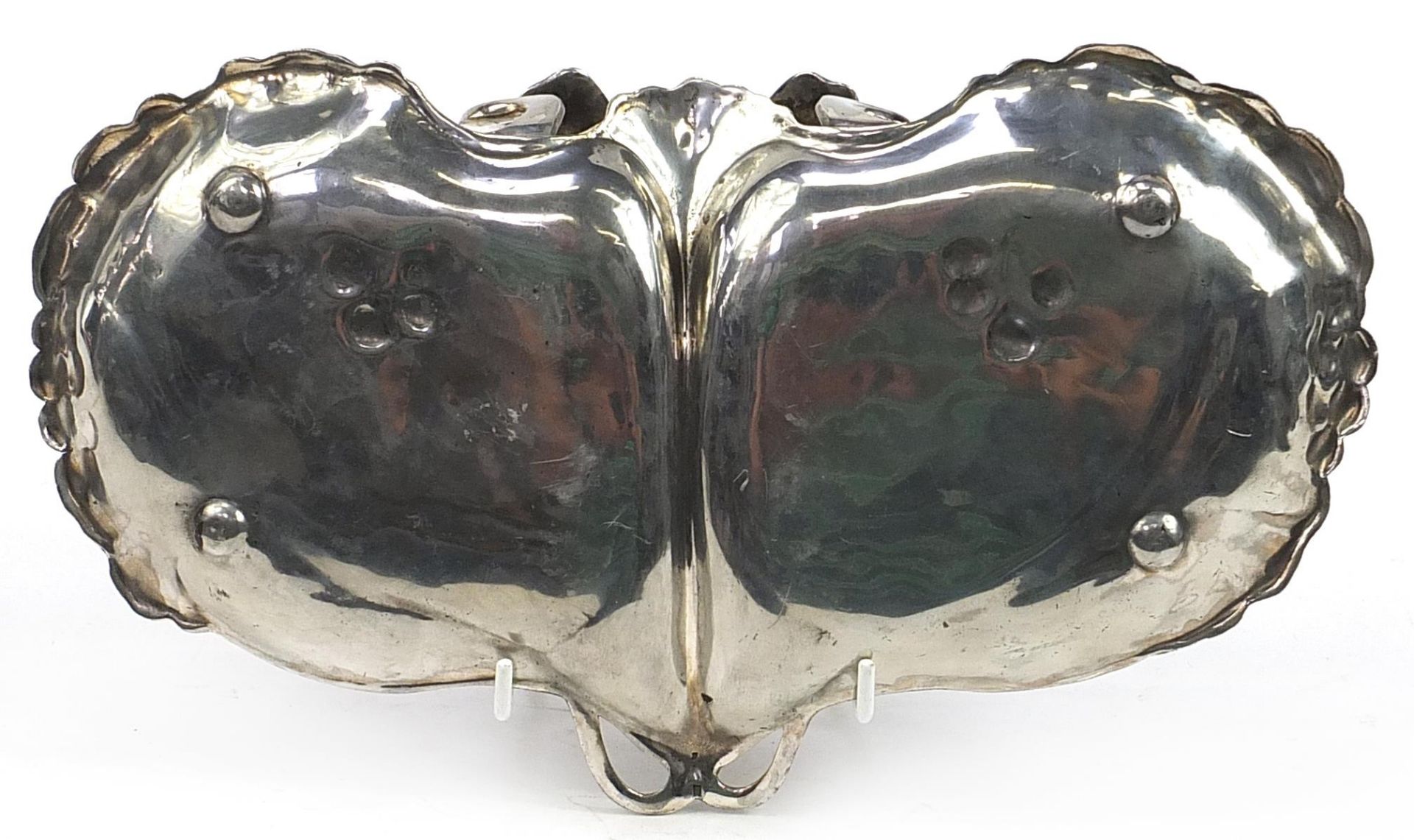 WMF, German Art Nouveau pewter swing meat dish with handle in the form of a nude female, 31cm wide - Image 4 of 4