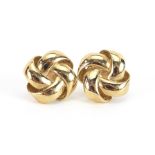 Pair of 9ct gold knot design stud earrings, 1.3cm in diameter, 3.0g