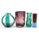 Four art glass vases including Whitefriars and Murano Sommerso, the largest 17.5cm high