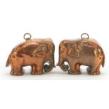 Pair of Victorian copper jelly moulds in the form of elephants, each 16.5cm wide