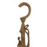 Tribal interest walking stick carved with figures and fish, 89.5cm in length