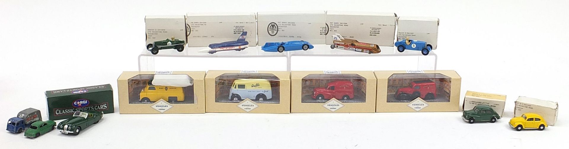 Fourteen collectable diecast vehicles, mostly with boxes, including Lledo, Lesney and Corgi